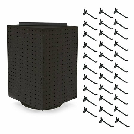 AZAR DISPLAYS Four-Sided Revolving 14''W x 20''H Pegboard Counter Display w/ 32 4'' Hooks 701414-BLK-4B32